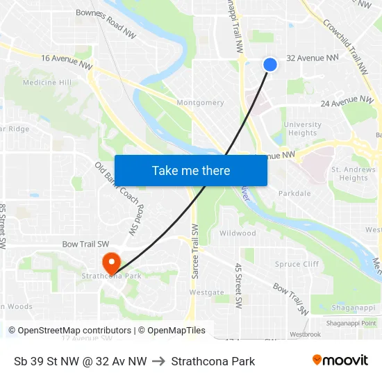 Sb 39 St NW @ 32 Av NW to Strathcona Park map