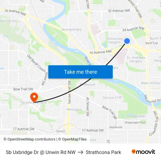 Sb Uxbridge Dr @ Unwin Rd NW to Strathcona Park map