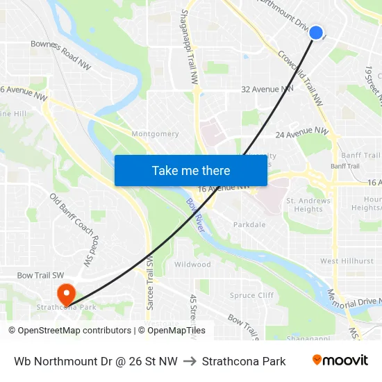Wb Northmount Dr @ 26 St NW to Strathcona Park map