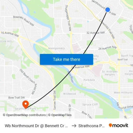 Wb Northmount Dr @ Bennett Cr NW to Strathcona Park map