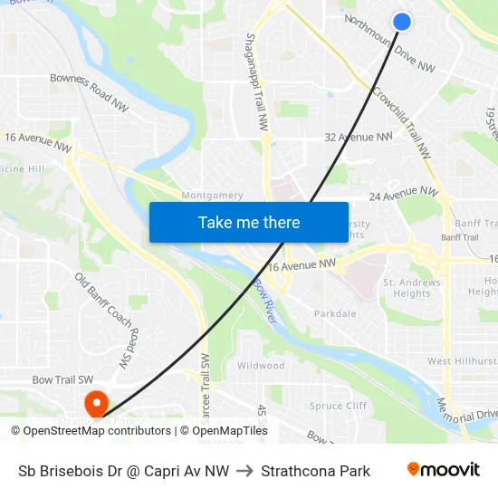 Sb Brisebois Dr @ Capri Av NW to Strathcona Park map