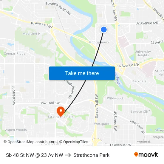 Sb 48 St NW @ 23 Av NW to Strathcona Park map