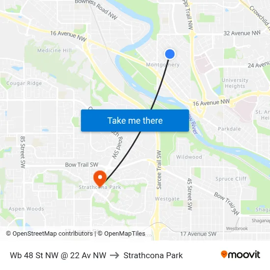 Wb 48 St NW @ 22 Av NW to Strathcona Park map