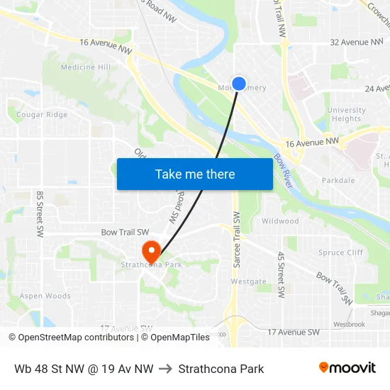 Wb 48 St NW @ 19 Av NW to Strathcona Park map