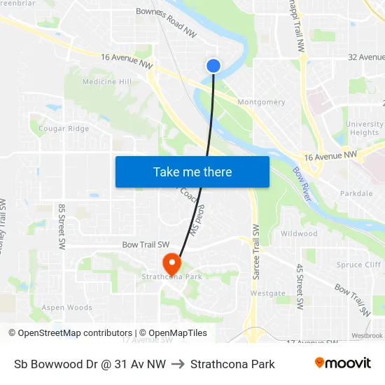 Sb Bowwood Dr @ 31 Av NW to Strathcona Park map