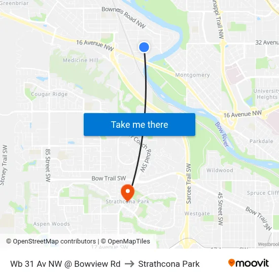 Wb 31 Av NW @ Bowview Rd to Strathcona Park map