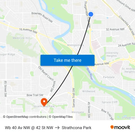 Wb 40 Av NW @ 42 St NW to Strathcona Park map