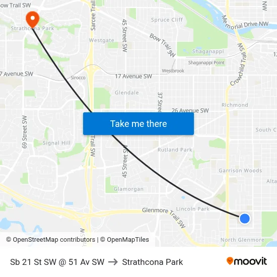 Sb 21 St SW @ 51 Av SW to Strathcona Park map