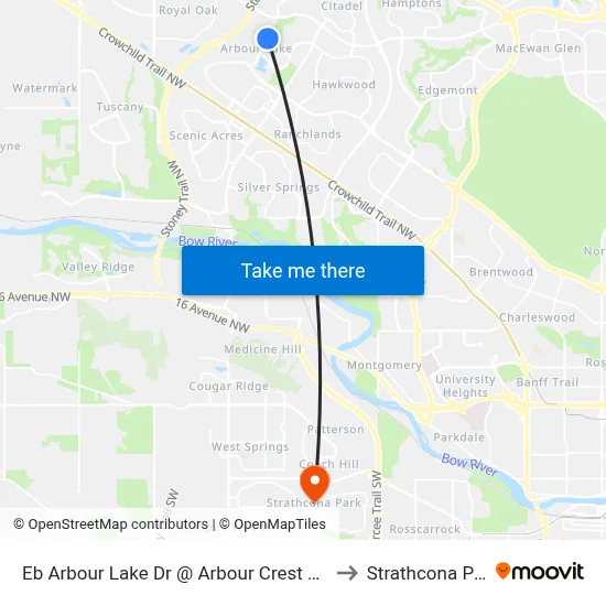 Eb Arbour Lake Dr @ Arbour Crest Dr NW to Strathcona Park map