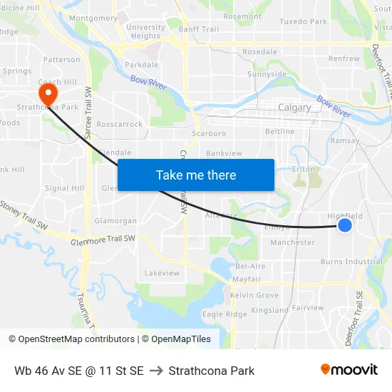 Wb 46 Av SE @ 11 St SE to Strathcona Park map