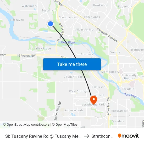 Sb Tuscany Ravine Rd @ Tuscany Meadows Dr NW to Strathcona Park map
