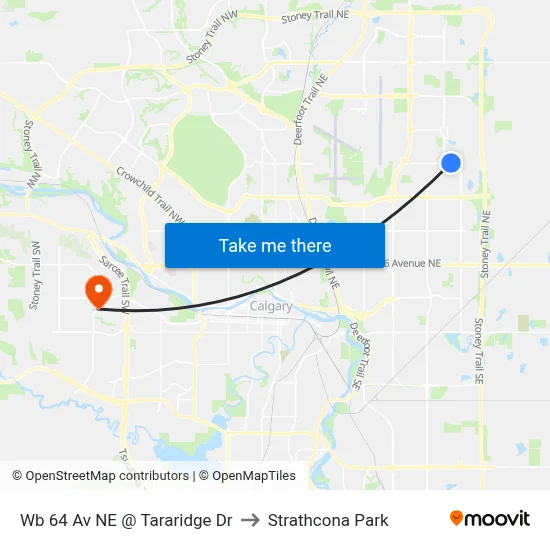 Wb 64 Av NE @ Tararidge Dr to Strathcona Park map