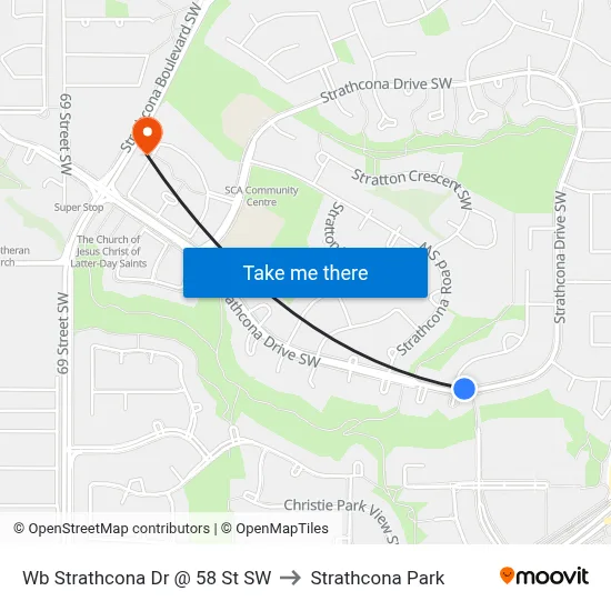Wb Strathcona Dr @ 58 St SW to Strathcona Park map