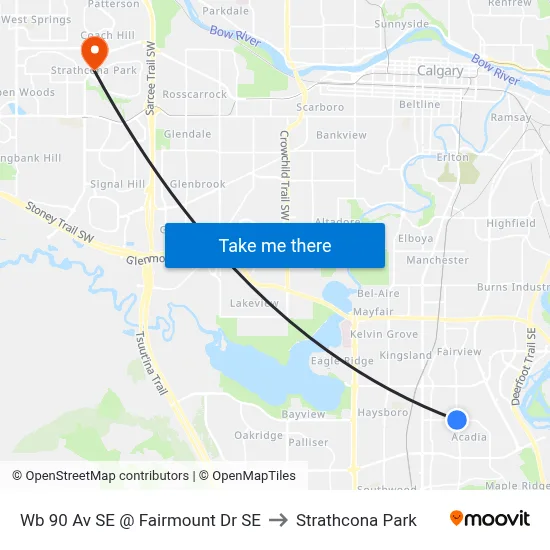 Wb 90 Av SE @ Fairmount Dr SE to Strathcona Park map