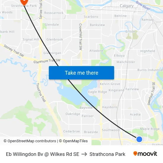Eb Willingdon Bv @ Wilkes Rd SE to Strathcona Park map