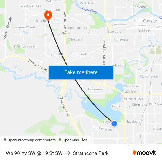 Wb 90 Av SW @ 19 St SW to Strathcona Park map