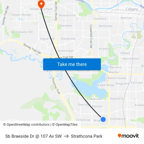 Sb Braeside Dr @ 107 Av SW to Strathcona Park map