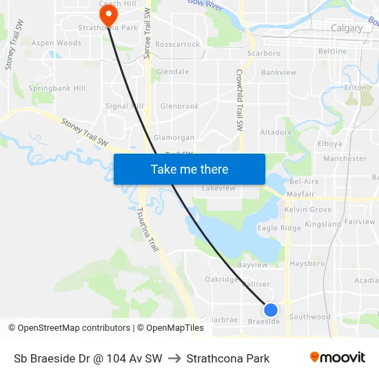 Sb Braeside Dr @ 104 Av SW to Strathcona Park map