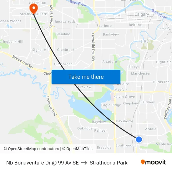 Nb Bonaventure Dr @ 99 Av SE to Strathcona Park map