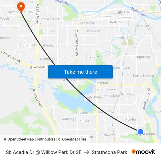 Sb Acadia Dr @ Williow Park Dr SE to Strathcona Park map