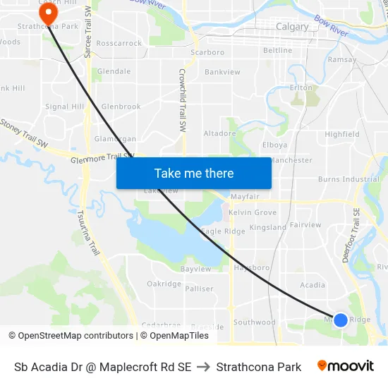 Sb Acadia Dr @ Maplecroft Rd SE to Strathcona Park map