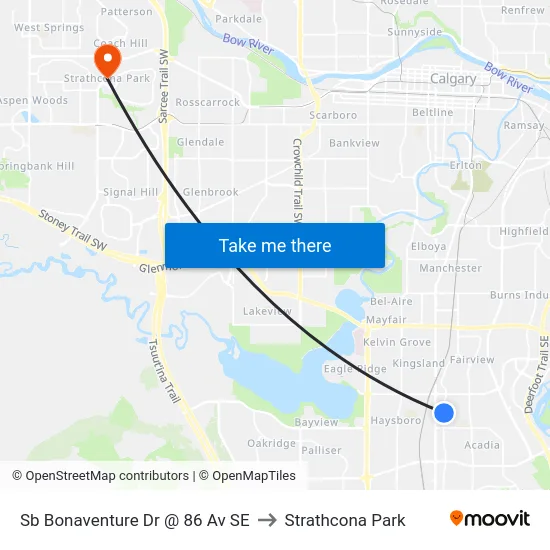 Sb Bonaventure Dr @ 86 Av SE to Strathcona Park map