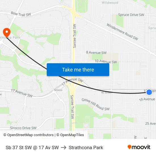 Sb 37 St SW @ 17 Av SW to Strathcona Park map