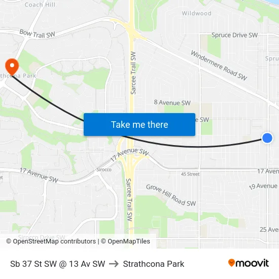 Sb 37 St SW @ 13 Av SW to Strathcona Park map