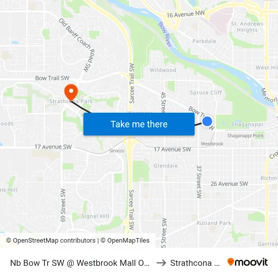 Nb Bow Tr SW @ Westbrook Mall Overpass to Strathcona Park map