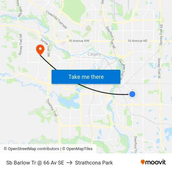 Sb Barlow Tr @ 66 Av SE to Strathcona Park map