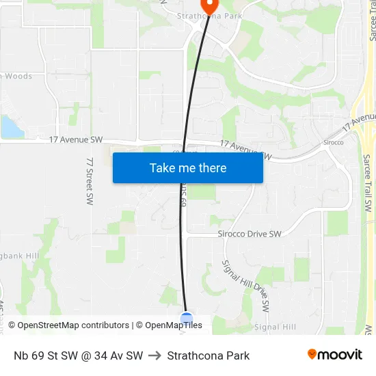 Nb 69 St SW @ 34 Av SW to Strathcona Park map