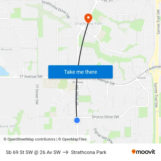 Sb 69 St SW @ 26 Av SW to Strathcona Park map
