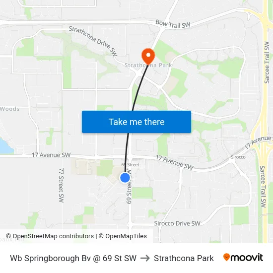 Wb Springborough Bv @ 69 St SW to Strathcona Park map