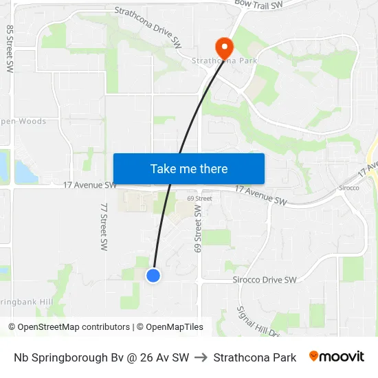 Nb Springborough Bv @ 26 Av SW to Strathcona Park map