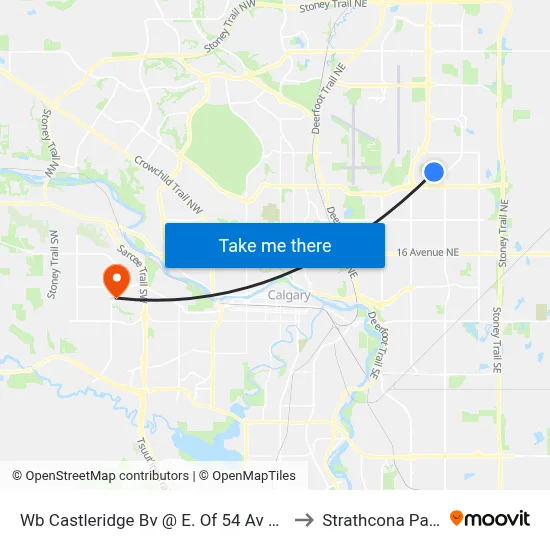 Wb Castleridge Bv @ E. Of 54 Av NE to Strathcona Park map