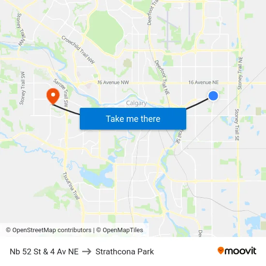 Nb 52 St & 4 Av NE to Strathcona Park map