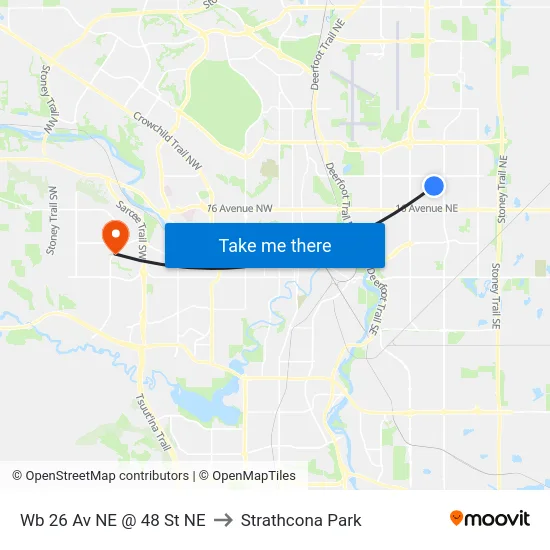 Wb 26 Av NE @ 48 St NE to Strathcona Park map