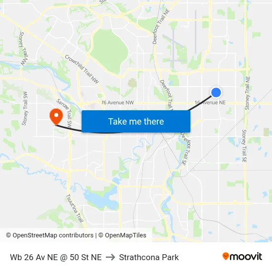 Wb 26 Av NE @ 50 St NE to Strathcona Park map