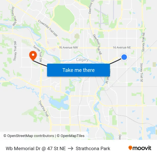 Wb Memorial Dr @ 47 St NE to Strathcona Park map