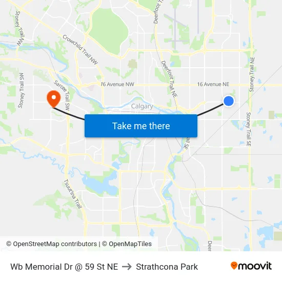 Wb Memorial Dr @ 59 St NE to Strathcona Park map
