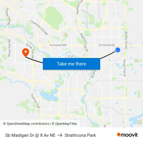 Sb Madigan Dr @ 8 Av NE to Strathcona Park map