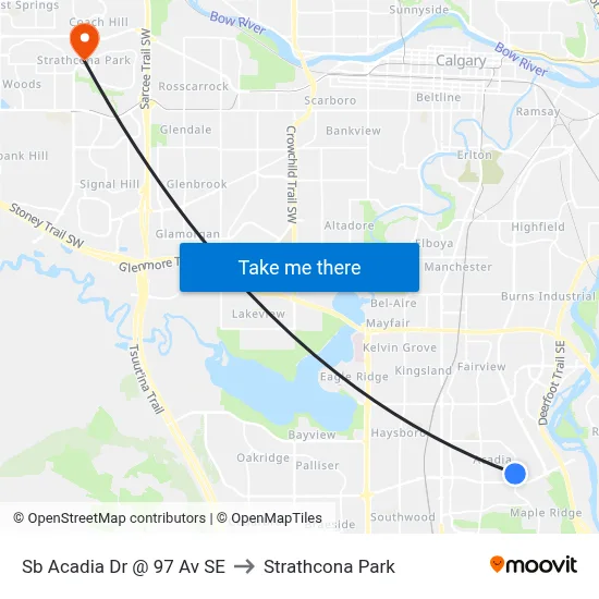 Sb Acadia Dr @ 97 Av SE to Strathcona Park map