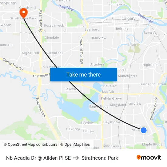 Nb Acadia Dr @ Allden Pl SE to Strathcona Park map