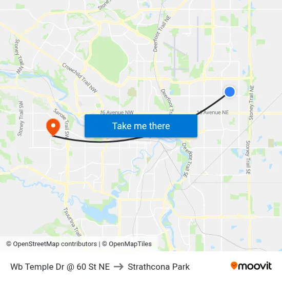 Wb Temple Dr @ 60 St NE to Strathcona Park map