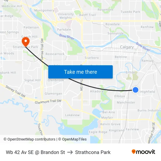 Wb 42 Av SE @ Brandon St to Strathcona Park map