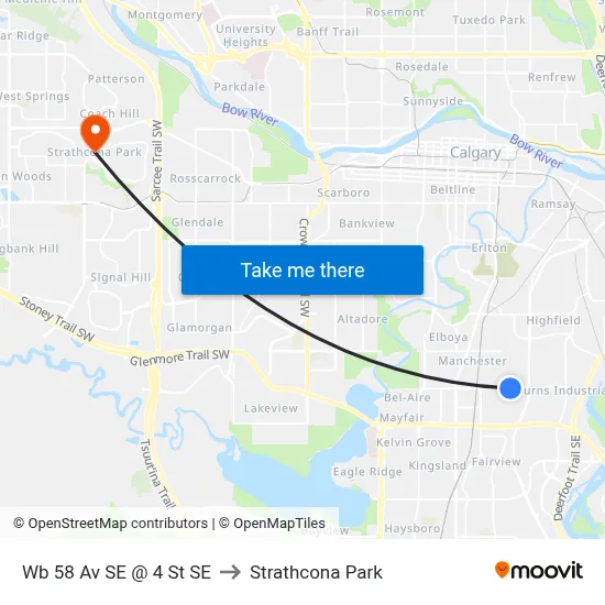 Wb 58 Av SE @ 4 St SE to Strathcona Park map