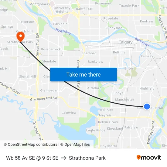 Wb 58 Av SE @ 9 St SE to Strathcona Park map