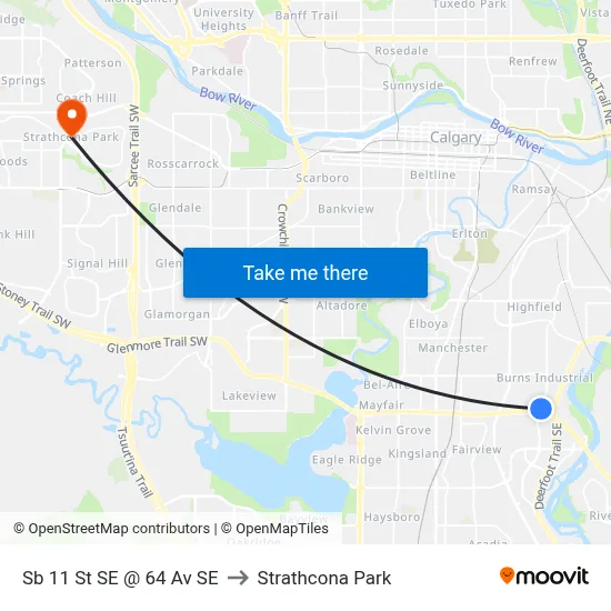 Sb 11 St SE @ 64 Av SE to Strathcona Park map
