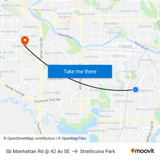 Sb Manhattan Rd @ 42 Av SE to Strathcona Park map