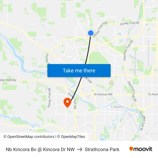 Nb Kincora Bv @ Kincora Dr NW to Strathcona Park map